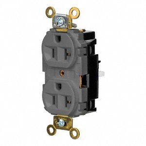 HUBBELL Receptacle: Duplex, 5-20, Gray, 125V AC, 20 A, 2 Pole / 3 Wire - General Purpose Receptacles