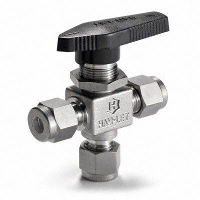 HAM-LET Manual Three-Way Ball Valve: 1/4 in, Stainless Steel, One-Piece - Stainless Steel Ball Valves