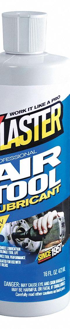 BLASTER Air Tool Oil: Petroleum, 0°F Min. Op Temp., 120°F Max. Op Temp., Not Food Grade, Bottle (MPN 16-ATL). Key specifications — attr1321222: Petroleum; attr1321226: 5W; attr1321227: 22; attr1321244: BLASTER; attr1321245: Bottle.