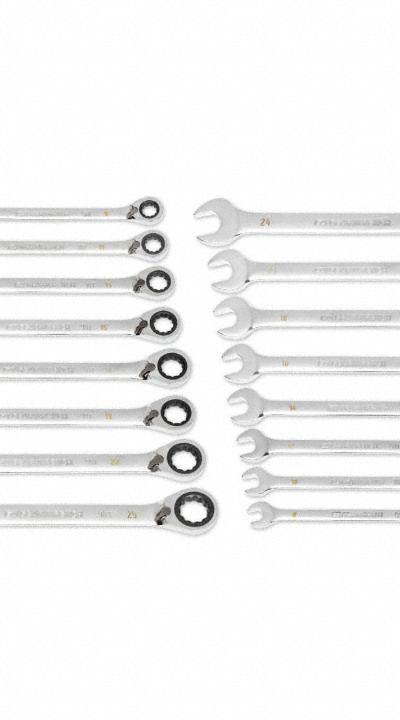 GEARWRENCH Combination Ratcheting Wrench Set: Alloy Steel - Metric 12-Point Ratcheting Combination Wrench Sets