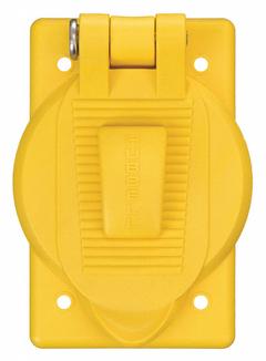 HUBBELL WIRING DEVICE-KELLEMS Weatherproof Cover: Polycarbonate, Receptacles, 1 Gangs, No Enclosure (MPN HBL74CM23WO). Key specifications — Brand: HUBBELL WIRING DEVICE-KELLEMS; Color: Yellow; Compatible with Product Type: Receptacles; Mounting Orientation: Vertical.