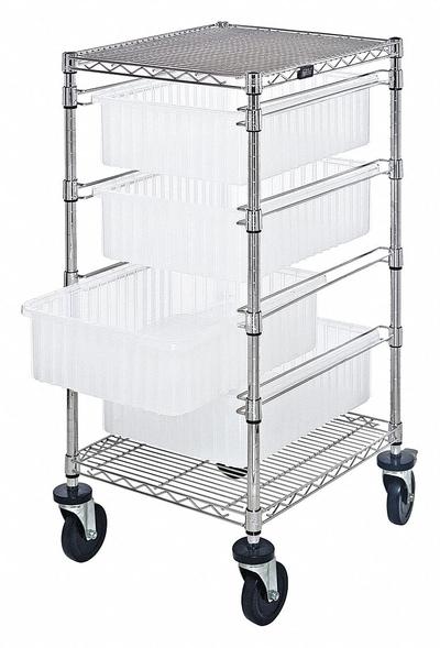 QUANTUM STORAGE SYSTEMS Bin Cart: 1,200 lb, 4 Bins/Tubs, 1 Shelves, Clear, Clear - Vertical Rack-Style Compartmentable Bin Carts
