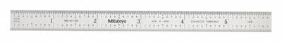 MITUTOYO Flexible Rule: 182-202, 6 in, 0.02 in Thick, 1/100 in/1/64 in, Chrome, Black - Stainless Steel Rulers