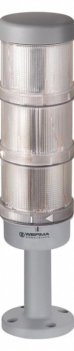 WERMA Tower Light Assembly: 3 Tier, Green/Red/Yellow, No Sounder Tier, 299 mm Overall Ht, 64900102. Key specifications — Manufacturer Part Number: 64900102; Brand: WERMA; Operating Voltage: 24V AC/DC; Light Tier Color: Yellow.