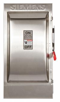 SIEMENS Safety Switch: Fusible, 200 A, Three Phase, 600V AC, 304 Stainless Steel, Indoor/Outdoor (MPN HF364S). Key specifications — Brand: SIEMENS.