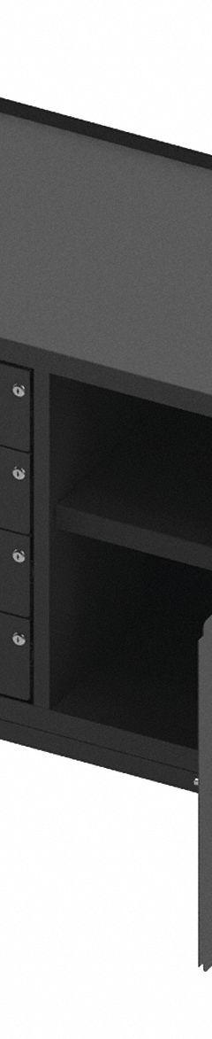 DURHAM MFG Mobile Cabinet Workbench: 48 in x 24 in, Steel, 1,200 lb Overall Load Capacity, Gray (MPN 3401NVS-5PU-95). Key specifications — Included Components: Handle on Side; Assembly: Fully Assembled; Brand: DURHAM MFG.