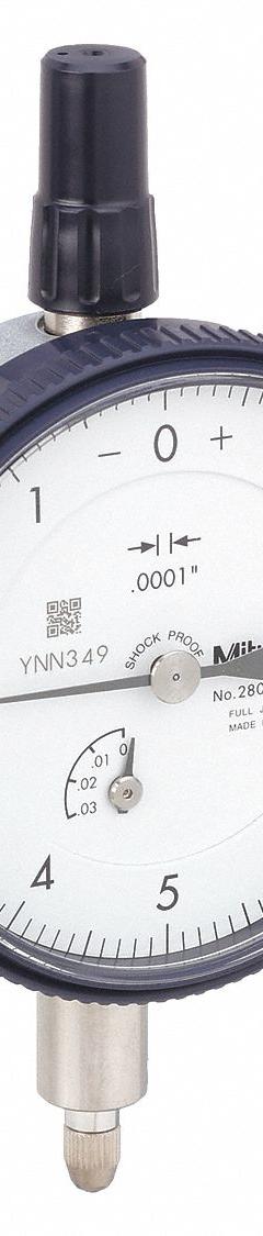 MITUTOYO Dial Indicator - Lug Back: 0 in to 0.025 in, Inch, Plunger, 0.0001 in Accuracy (MPN 2803A-10). Key specifications — attr1184168: 2803A-10; attr1184178: 0-5-0; attr1184223: MITUTOYO; attr1200883: Dial Indicator - Lug Back; attr1184173: AGD 2; attr1184177: 0.0001 in; attr1184208: Certificate of Inspection.