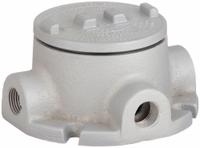 Conduit Outlet Body: Aluminum, GRF, 1/2 in Trade Size, X Body, 18 cu in Body Capacity (MPN GRFX50-A). Key specifications — Series: For Standard Body; Compatible Conduit Trade Size: 1/2 in; Thread Gender: Female; Hub Style: Threaded; Cover Included: Yes; Body Style: X; Connection Type: Threaded; Back Type: Flat.