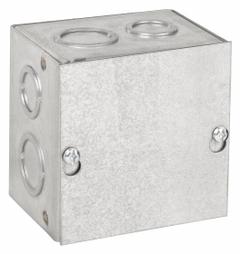 HOFFMAN Enclosure: Steel, 4 in x 4 in x 3 in, NEMA 1, Solid Cover, Screw On, Included, Galvanized (MPN ASG4X4X3). Key specifications — Brand: HOFFMAN; Closure Method: Screws; Knockouts: Included.