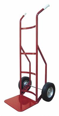DAYTON General Purpose Hand Truck: 800 lb, Dual-Handle Handle, Red, Steel, Pneumatic, 10 in Wheel (MPN 21U669). Key specifications — Brand: DAYTON; Color: Red.