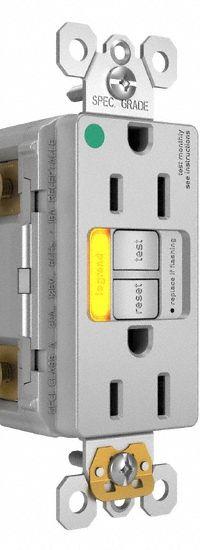 LEGRAND GFCI: Hospital Grade, Duplex, 5-15R, Gray, GFCI, 125V AC, 15 A, 2 Pole / 3 Wire (MPN 1597HGTRPIAMBGRY)