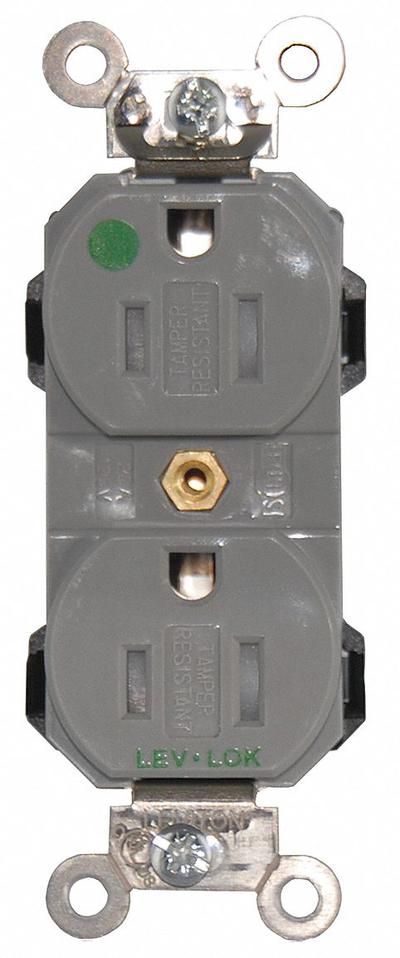LEVITON Receptacle: Hospital Grade Fed. Spec., Duplex, 5-15R, Gray, 125V AC, 15 A - General Purpose Receptacles