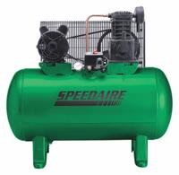 SPEEDAIRE Electric Air Compressor: 3 hp, 1 Stage, Horizontal, 30 gal, 9.1 cfm, 135 psi, Base Model (MPN 4B237). Key specifications — attr48430: SPEEDAIRE; attr48445: 60 Hz; attr48448: Manual Drain Valve; attr48450: 200-240V AC; attr48474: Three; attr48487: Horizontal.