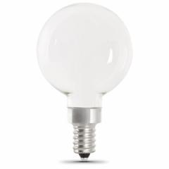 FEIT ELECTRIC Compact LED Bulb: Candelabra Screw (E12), LED, (G) Globe, G16-1/2, 5.5 W Watt, 5000K (MPN BPG1660W950CAFIL2/RP). Key specifications — Bulb Shape: G16-1/2; Voltage: 120V AC; Bulb Finish: Frosted; Color Temperature: 5000K; Brand: FEIT ELECTRIC.