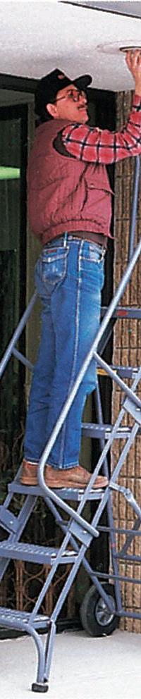 BALLYMORE Rolling Ladder: 5 ft Platform Ht, Unassembled, No Locking Mechanism, Steel, 16 in x 14 in (MPN FAWL-6-P). Key specifications — Brand: BALLYMORE; Color: Gray; Handrail Configuration: Double Handrails.