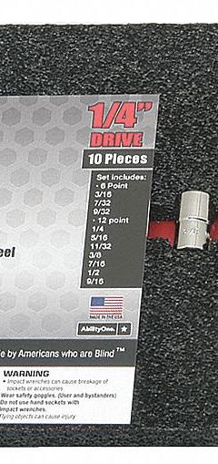 ABILITY ONE Socket Set: 1/4 in Drive, 10 Piece, 12-Point/6-Point, SAE, 3/16 in to 9/16 in (MPN 5120-01-631-1433). Key specifications — attr1224269: 1/4 in; attr1204685: Tether Ready; attr1204650: 3/16 in to 9/16 in; attr1204673: Socket Bits Not Included; attr1204688: ABILITY ONE; attr1206170: Standard Sockets.