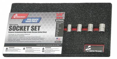 ABILITY ONE Socket Set: 1/4 in Drive, 10 Piece, 12-Point/6-Point, SAE - SAE & Metric Socket Sets