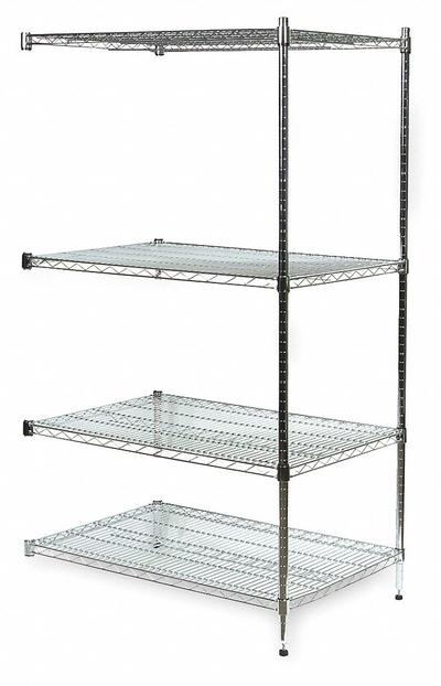 APPROVED VENDOR Wire Shelving Unit: Add-On, 48 in x 24 in, 74 in Overall Ht, 4 Shelves - Stationary Wire Shelving for Dry Use