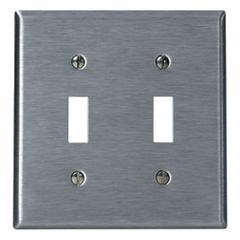 LEVITON Wall Plate: Toggle, 2 Gang, Silver, Std Size (MPN 84009-40). Key specifications — Brand: LEVITON; Material: Stainless Steel.