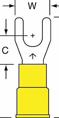 3M Fork Terminals: Yellow, Vinyl, #10 Stud Size, 12 AWG – 10 AWG Wire Range, Std Fork, 600 V (MPN MV10-10FK). Key specifications — Barrel Style: Brazed; Manufacturer Part Number: MV10-10FK; Brand: 3M; Series: MV10.