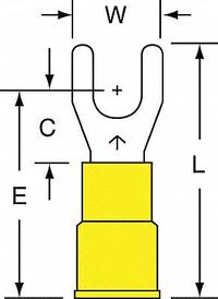 3M Fork Terminals: Yellow, Vinyl, #10 Stud Size, 12 AWG – 10 AWG Wire Range, Std Fork, 600 V (MPN MV10-10FK). Key specifications — Barrel Style: Brazed; Manufacturer Part Number: MV10-10FK; Brand: 3M; Series: MV10.