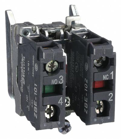 SCHNEIDER Contact Block: 22 mm Panel Mounting Size, 1NO/1NC, Momentary - Contact Blocks