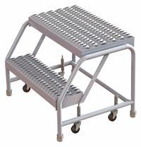 TRI-ARC Step Stool: 1.7 ft Overall Ht, 350 lb Load Cap, 2 Steps, Aluminum, 1.7 ft Standing Ht (MPN WLAR002165). Key specifications — attr1051722: Rolling Step Stool; attr1051697: TRI-ARC; attr1051699: (4) Swivel; attr1051702: Silver; attr1051713: Handrails Not Included; attr1051726: Rectangle.