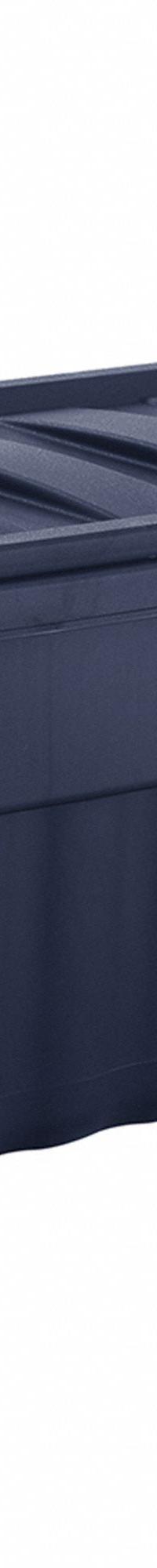 RUBBERMAID Storage Tote: 50 gal, 43 in x 21 1/4 in x 17 7/8 in, Dark Blue/Metallic Body, Blue, Blue (MPN RMRT500000). Key specifications — Material: Plastic; Edge/Corner Design: Rounded; Body Color: Dark Blue/Metallic; Lid Color: Dark Blue/Metallic; Brand: RUBBERMAID; NSF Certified: Not NSF Certified; Nestable: Nesting Capable.