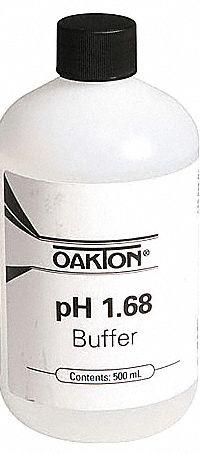 OAKTON Buffer - pH 1.68: ACS, 500 mL Volume, Liquid, pH 1.68, Plastic, Bottle, Solution, 00654-01, 1. Key specifications — Brand: OAKTON; CAS Number: 7732-18-5; Chemical Family Type: Solution; Chemical Grade: ACS; Concentration: pH 1.68; Container Material: Plastic; Container Type: Bottle; Form: Liquid.
