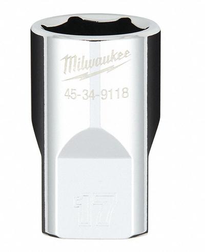 MILWAUKEE Standard Socket: Metric, 1/2 in Drive Size, 17 mm Socket Size, 6-Point - Anti-Roll Hand Sockets