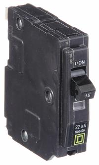 SQUARE D Miniature Circuit Breaker: 15 A, 120/240V AC, Single Phase, 22kA at 120/240V AC, 1 Poles (MPN QO115VH). Key specifications — Phase: Single; Amps: 15 A; AC Voltage Rating: 120/240V AC; Max. AIR Rating: 22kA at 120/240V AC; For Use With: QO Load Centers and NQ Panelboards; Brand: SQUARE D.