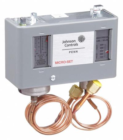 JOHNSON CONTROLS Dual Pressure Control: SPST, 12 in Hg to 80 psi Low Side, 100 psi to 500 psi High Side - Dual Pressure Controls