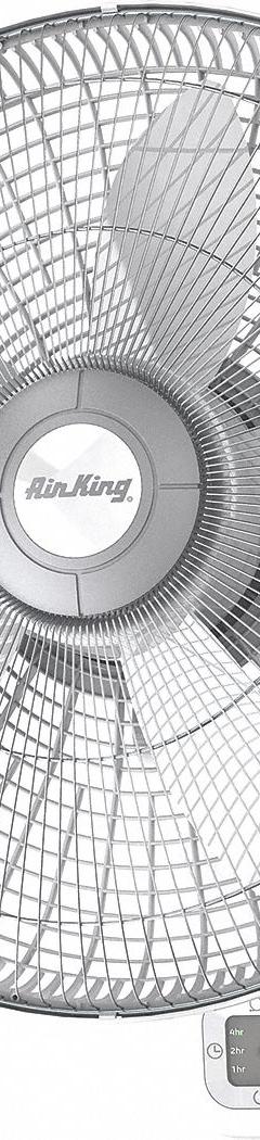 AIR KING Mounted Fan: 18 in Blade Dia, Oscillating, 3 Speeds, 1/15 hp Motor Horsepower (MPN 9850). Key specifications — Oscillation: Oscillating; Number of Speeds: 3; Product Type: Circulating Fan; Voltage: 120V AC; Brand: AIR KING; Application: Home and Office.