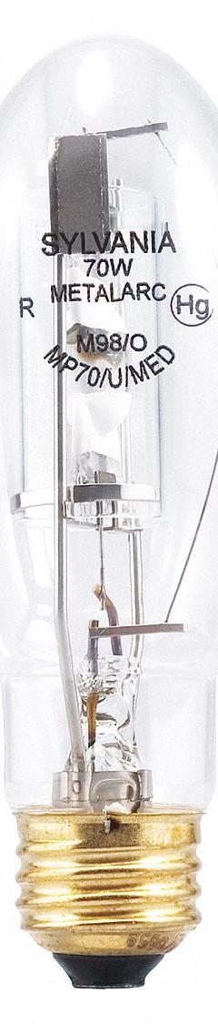 HID Bulb: Universal Burning, ED17, Medium Screw (E26), 70 W Watt, 3000K, Metal Halide, 85V (MPN MP70/U/MED). Key specifications — Color Temperature: 3000K; Brand: LEDVANCE/ SYLVANIA; Shatter-Resistant: No.