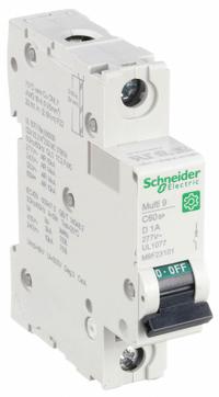 SCHNEIDER IEC Supplementary Protector: 1 A Amps, 60V DC, 14kA at 120/240V AC, Screw Clamp, C60SP, D (MPN M9F23101). Key specifications — Brand: SCHNEIDER; Terminal Connection: Screw Clamp; DC Voltage Rating: 60V DC; Max. AIR Rating: 14kA at 120/240V AC; Series: C60SP; AC Voltage Rating: 240/415V AC; Curve Type: D.