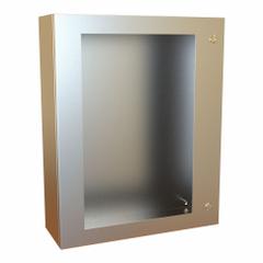 HAMMOND Electrical Enclosure: Stainless Steel, 30 in x 24 in x 8 in, NEMA 12/13/3R/4/4X, Hinged (MPN EN4SD30248WSS). Key specifications — Brand: HAMMOND; Closure Method: 1/4-Turn Latch; Enclosure Material: Stainless Steel; Knockouts: Not Included.