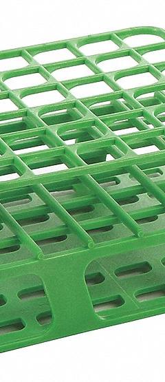 Tube Rack: 2 3/8 in Overall Wd, 4 in Overall Ht, 4 in Overall Lg, POM, Green, (36) Wells, Benchtop (MPN HS27501C). Key specifications — Material: POM; Mounting Location: Benchtop; Color: Green; Product Type: Test Tube Rack; Total Holding Capacity: (36) Wells; Brand: HEATHROW SCIENTIFIC.