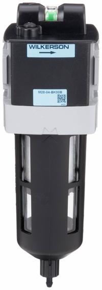 WILKERSON Compressed Air Filter: Coalescing, 1/2 in NPT, 0.5 micron, 72 cfm, 150 psi Max Op Pressure (MPN M28-04-BK00B). Key specifications — attr110055: M28; attr110008: WILKERSON.