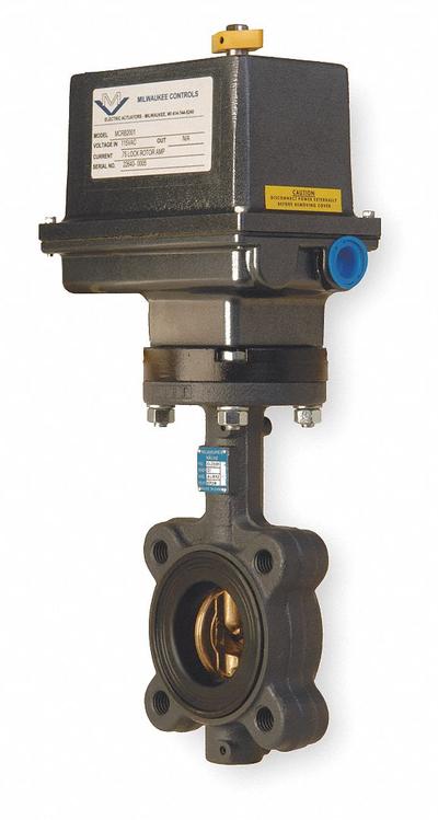 MILWAUKEE VALVE Butterfly Valve: For Gas/Oil/Water Media, Ductile Iron, 115V AC, 4 in Pipe Size - Ductile Iron General-Service Electric Butterfly Valves