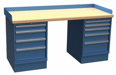 LISTA Workbench: Fixed Ht, Butcher Block, 72 in x 30 in, 1,000 lb Overall Load Capacity - Dual Pedestal Workbenches