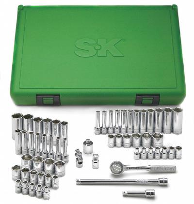 SK PROFESSIONAL TOOLS Socket Wrench Set: 1/4 in Drive, 60 Piece, 6-Point - SAE & Metric Socket Sets with Drive Tools