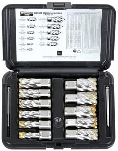 SLUGGER BY FEIN Annular Cutter Set: 1 in Max Cutting Dp, Pilot Pin Included, Bright (Uncoated) (MPN 63134999020). Key specifications — attr253884: Yes; attr253885: Bright (Uncoated); attr253886: High Speed Steel; attr253887: Weldon Flat; attr253888: Fractional Inch; attr253891: 7/8 in; attr277149: SLUGGER BY FEIN.