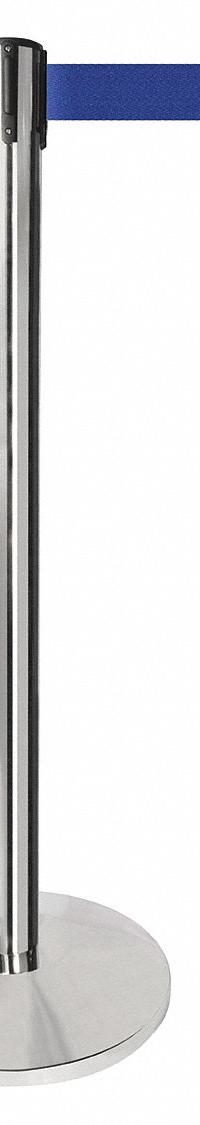 QUEUEWAY Barrier Post with Belt: Blue, No Pattern, No Legend, 10 ft Belt Lg, Gray, 10 ft x 2 in (MPN QPLUS-1P-L5). Key specifications — Base Material: Metal Alloy; Belt Color: Blue; Brand: QUEUEWAY; Post Material: Metal Alloy; Post Color: Gray; Message: No Legend.