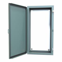 HAMMOND Electrical Enclosure: Steel, 30 in x 16 in x 6 in, NEMA 12/13, w/Panel, Solid Cover, Hinged (MPN 1418FG6). Key specifications — Brand: HAMMOND; Closure Method: Clamps; Knockouts: Not Included.