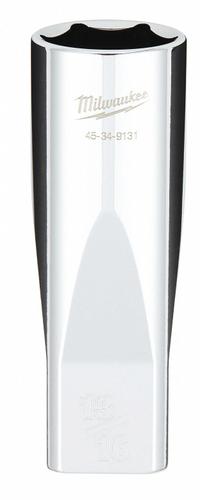 MILWAUKEE Deep Well Socket: SAE, 1/2 in Drive Size, 13/16 in Socket Size, 6-Point, Deep, Chrome (MPN 45-34-9131). Key specifications — attr1204417: MILWAUKEE; attr1204392: Chrome.