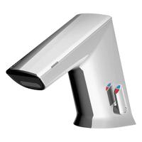 SLOAN Bathroom Sensor Faucet: BASYS, Cast Zinc, Chrome Finish, Single-Post, Battery, Aerated (MPN EFX350.502.0000). Key specifications — Brand: SLOAN; Includes: (4) AA Alkaline Battery; Series: BASYS.