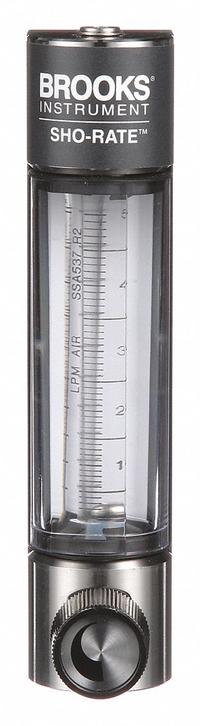 BROOKS Mechanical Flowmeter: Flow Meter, Scale, Variable Area, Panel Mount, Vertical, Liters, FNPT (MPN 1250AD6053ALSVV). Key specifications — Display Type: Scale; O-Ring Material: Viton; Includes Flow Rate Adjustment Knob: Yes; Includes Pressure Guage: No; Mounting Orientation: Vertical; Unit Of Measure: Liters; Brand: BROOKS; Accuracy: +/-5%.