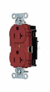 HUBBELL Receptacle: Duplex, 5-20, Red, 125V AC, 20 A, 2 Pole / 3 Wire (MPN BR20STR)