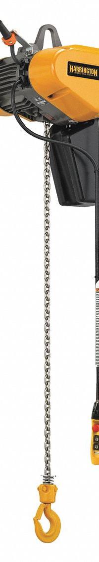 HARRINGTON Electric Chain Hoist: H4 - Heavy Duty, 380-460V AC, Hook Mounted - No Trolley, 2 Speeds (MPN EQ010SD-15). Key specifications — Brand: HARRINGTON; Includes: Pendant; Operating Voltage: 380-460V AC; Headroom Clearance: 28 in - 30 in.
