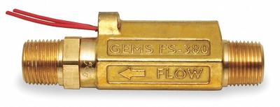GEMS SENSORS Liquid Flow Switch: Piston, Brass, 3/8 in NPT, 3/8 in Connection Size, NPT - High-Pressure-Rated Compact Flow Switches